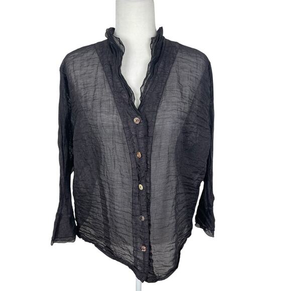 Cut Loose Linen Blend Button Front Top Sheer Lagenlook Purple Women's Size XL - Picture 1 of 16